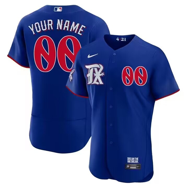 Men's Texas Rangers Custom 2023 Royal City Connect Flex Base Stitched Baseball Jersey